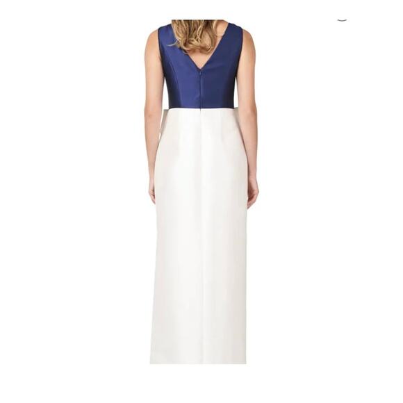 Kay Unger Hailey Colorblock Sleeveless 3D Bow Side Slit Navy Ivory Dress Size 10 - Picture 5 of 15